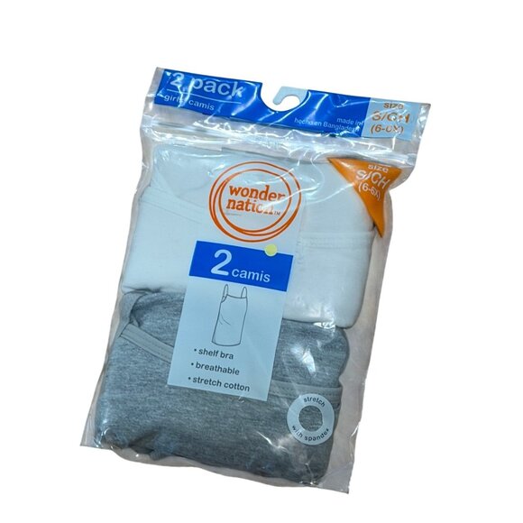 NIP Wonder Nation 2 Pack Girls Camis Shelf Bra Stretch Cotton Comfort S/CH 6-6X - Picture 2 of 4